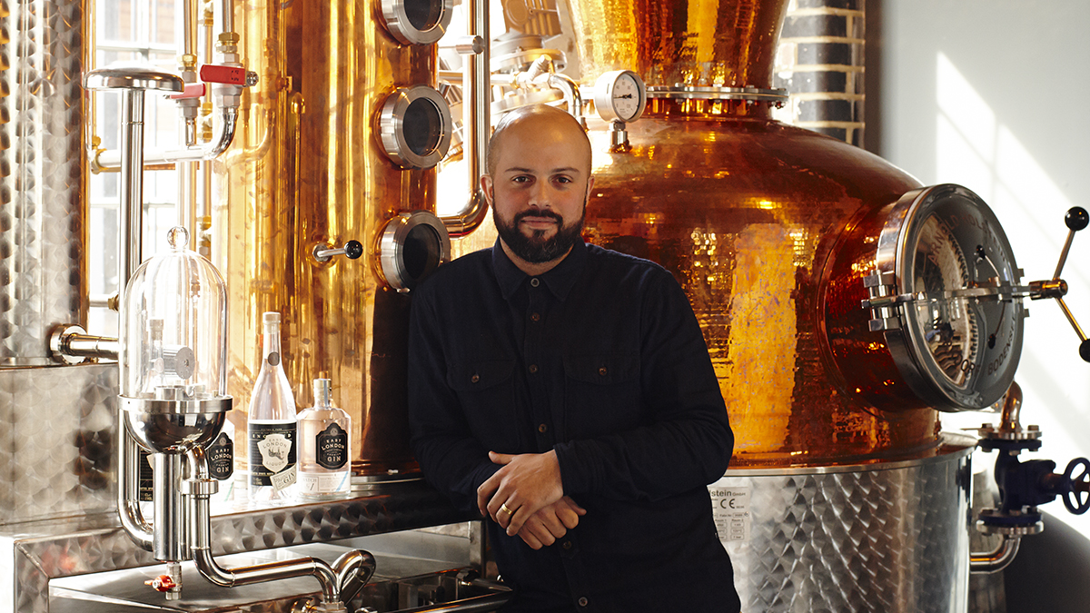 Alex Wolpert, founder of whisky and gin distillers East London Liquor Company, Bow, London