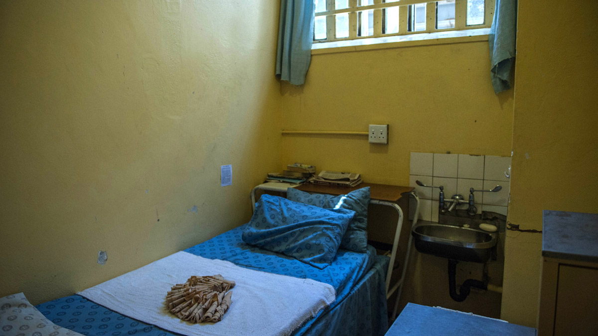 A picture taken on December 1, 2015 shows the prison cell where Oscar Pistorius stayed, at the Kgosi Mampuru II Prison on December 1, 2015 in Pretoria, South Africa.South Africa&#039;s Supreme Cou