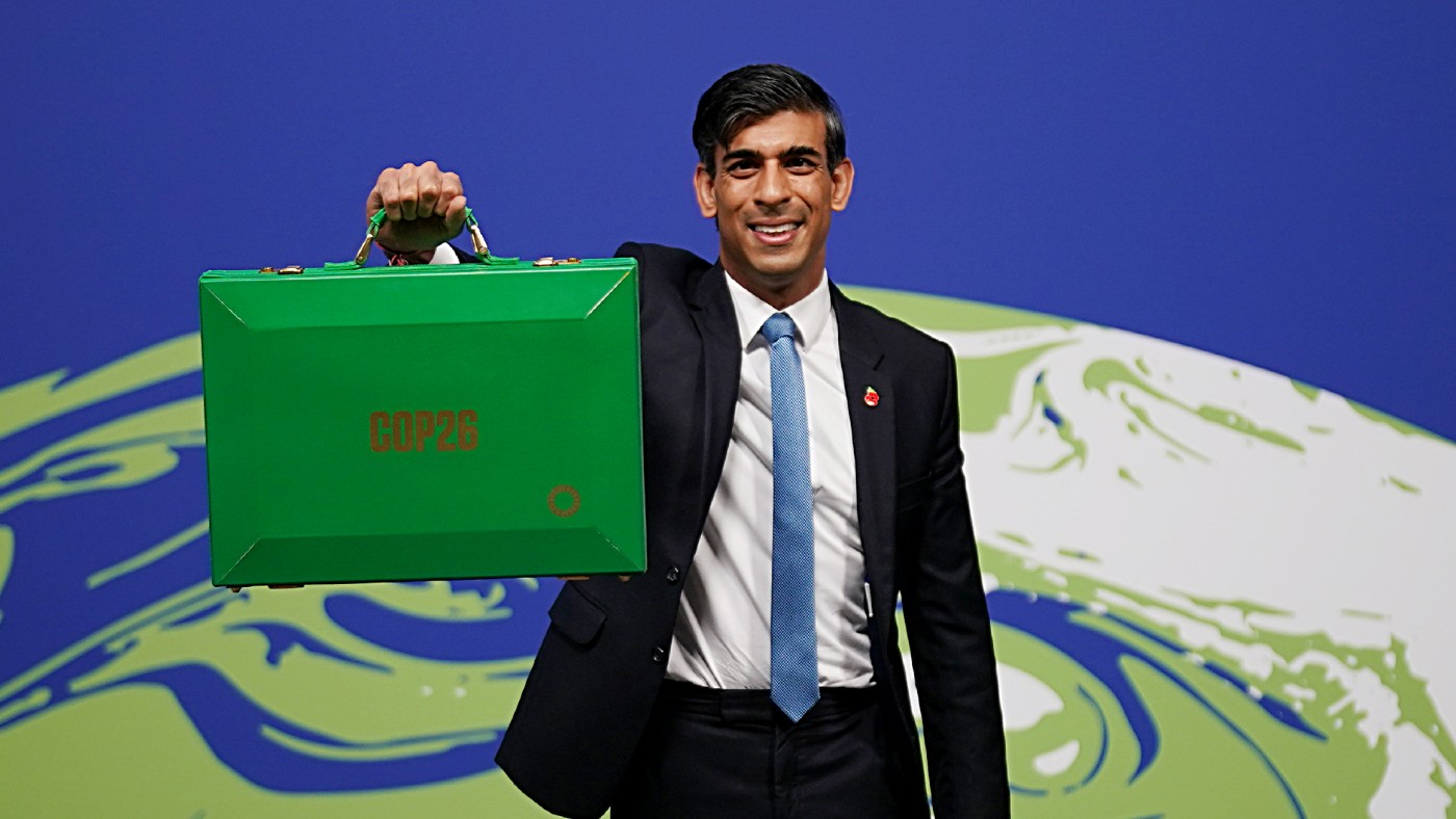 Chancellor of the Exchequer Rishi Sunak arrives at Cop26 with his Green Budget Box 