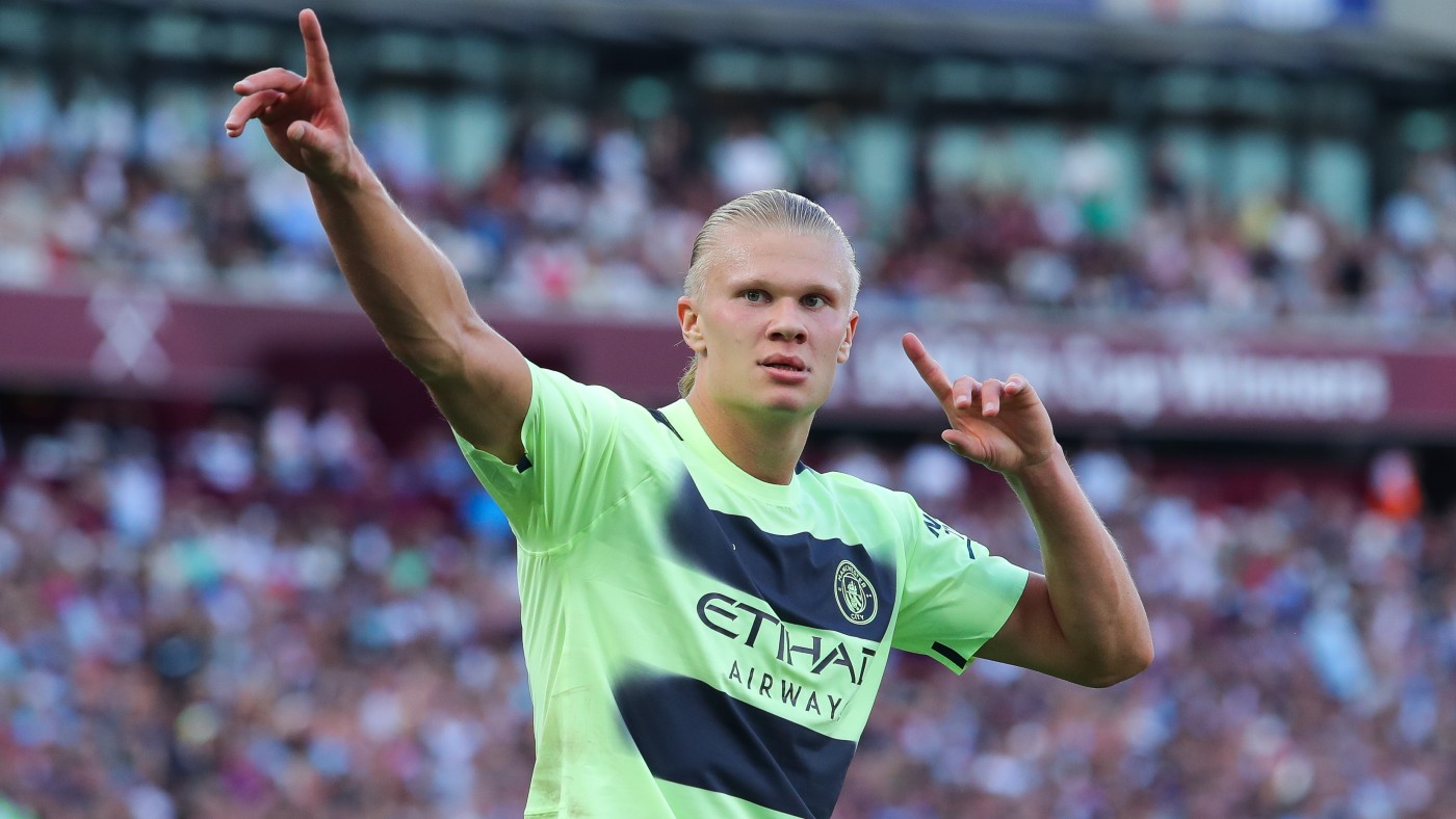 Erling Haaland scored both goals on his Premier League debut for Manchester City  