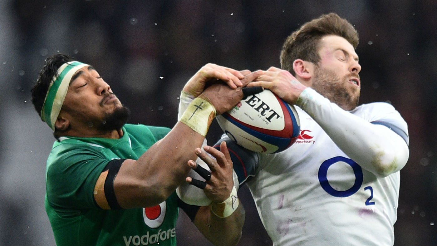 Ireland centre Bundee Aki and England winger Elliot Daly clash in the 2018 Six Nations