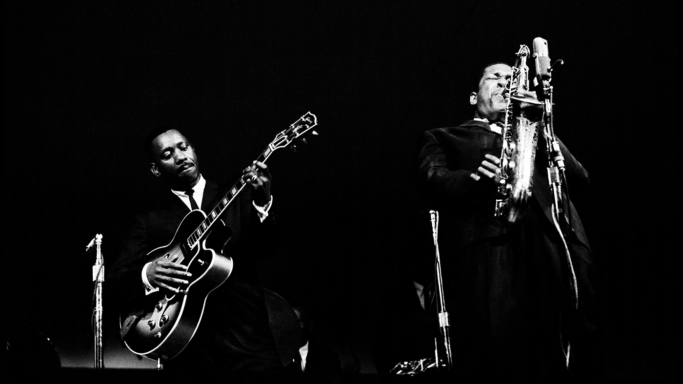 John Coltrane with Wes Montgomery photographed at The Monterey Jazz Festival in Monterey, CA September 24, 1961 © Jim Marshall Photography LLC.