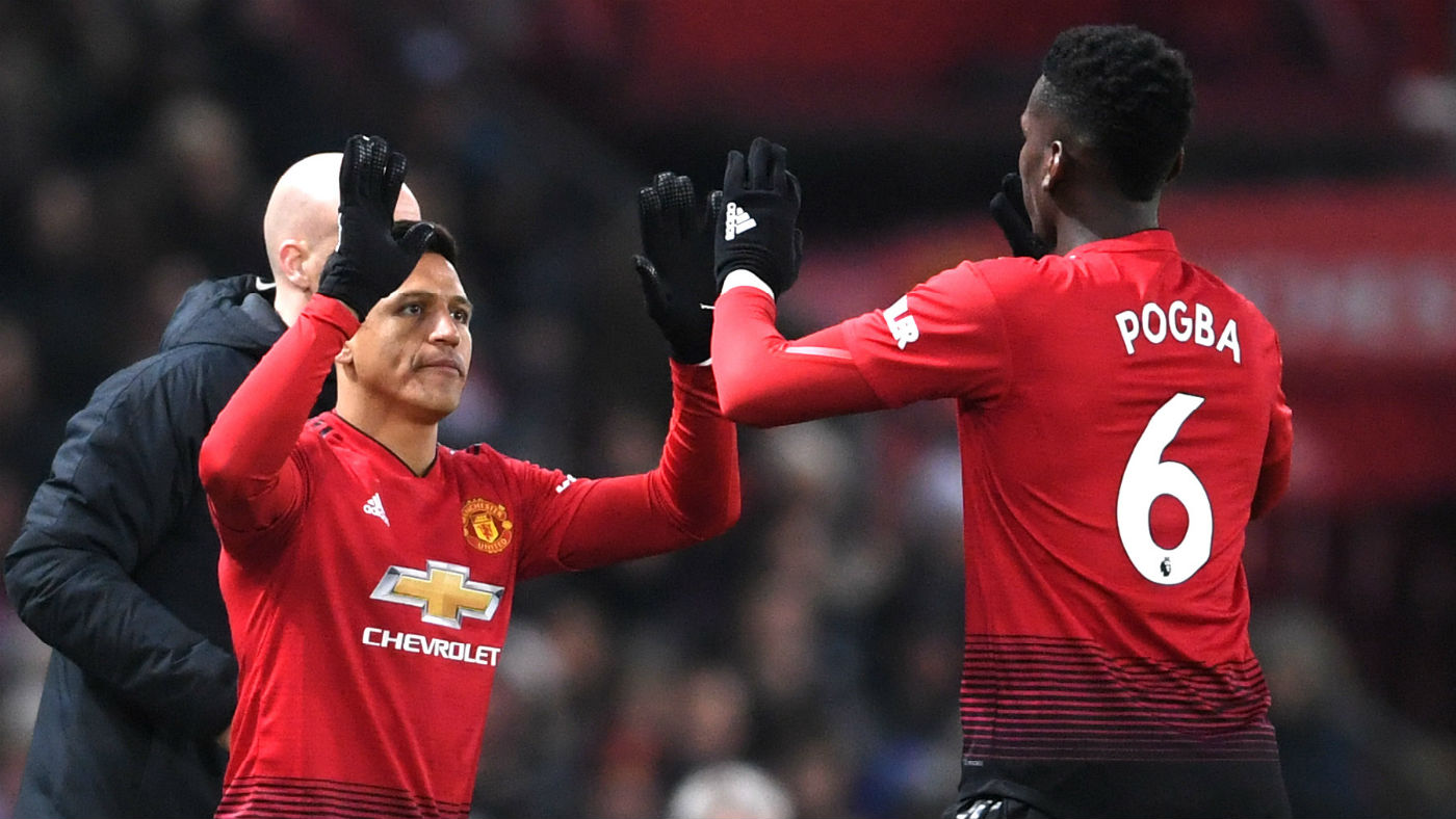 Alexis Sanchez and Manchester United team-mate Paul Pogba 