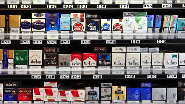 Packets of cigarettes in a London shop