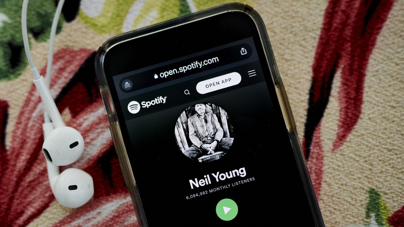 The Neil Young Spotify website page  