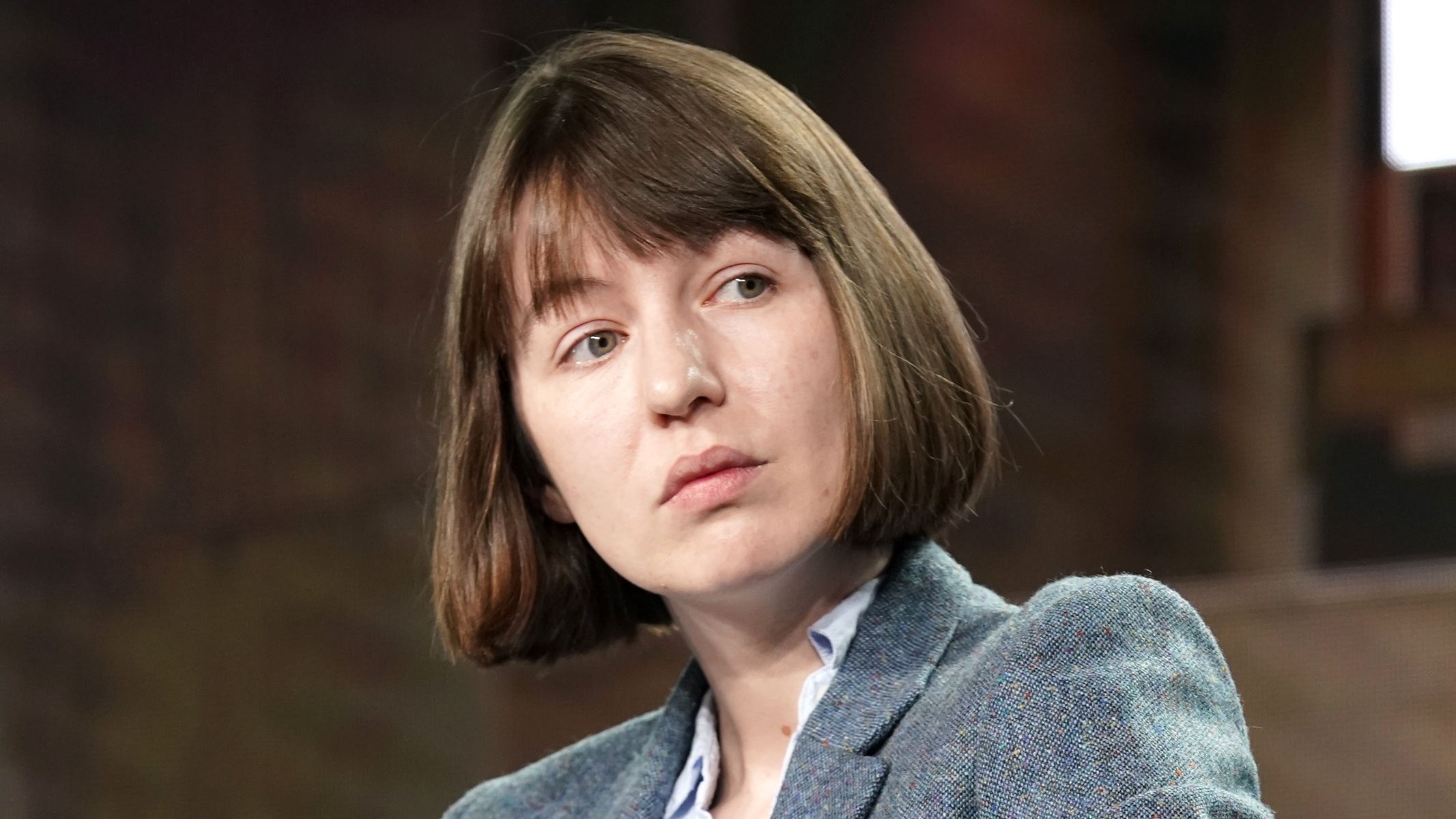 Sally Rooney pictured during a panel event in 2020