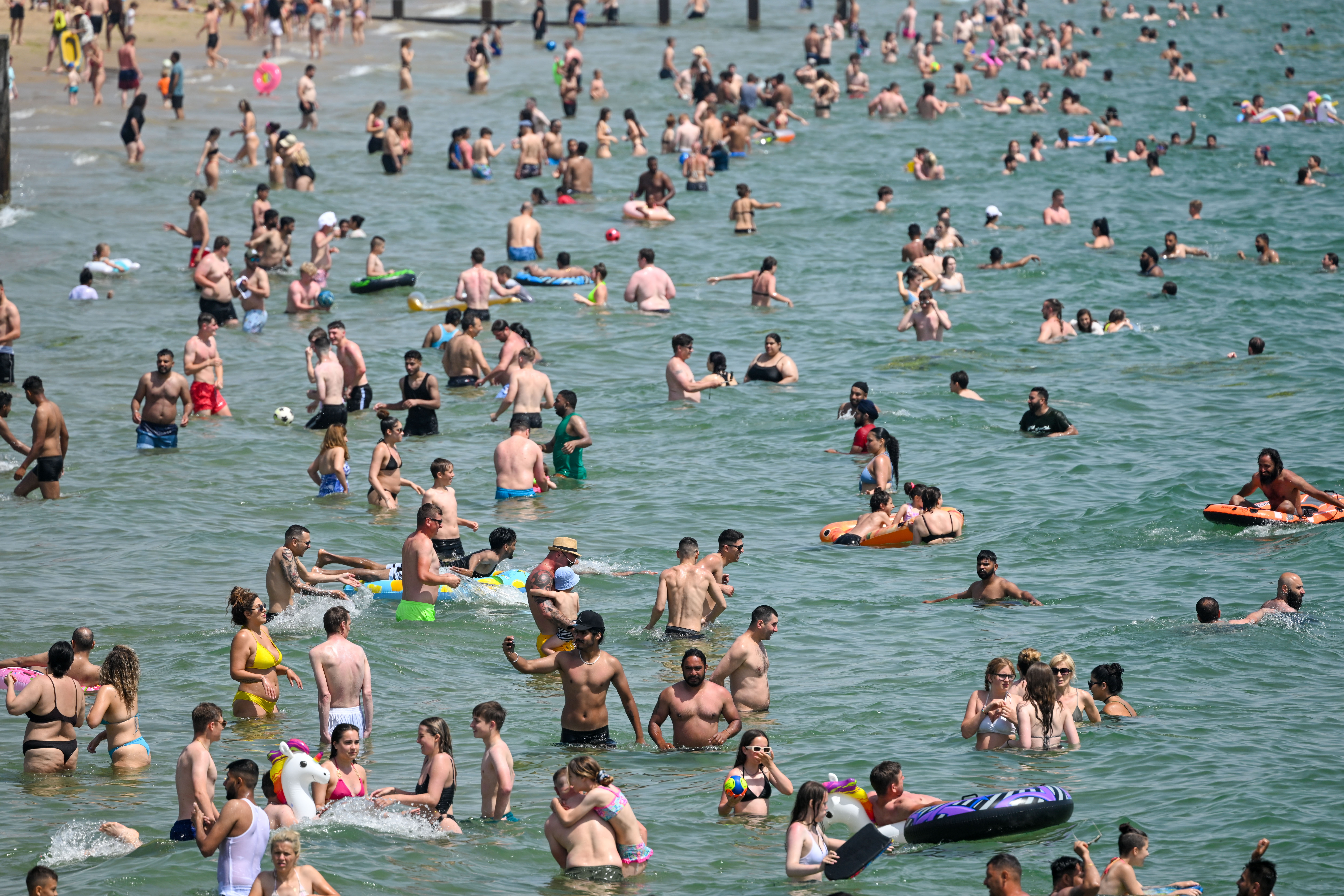Crowds enjoy the hot weather on the beach