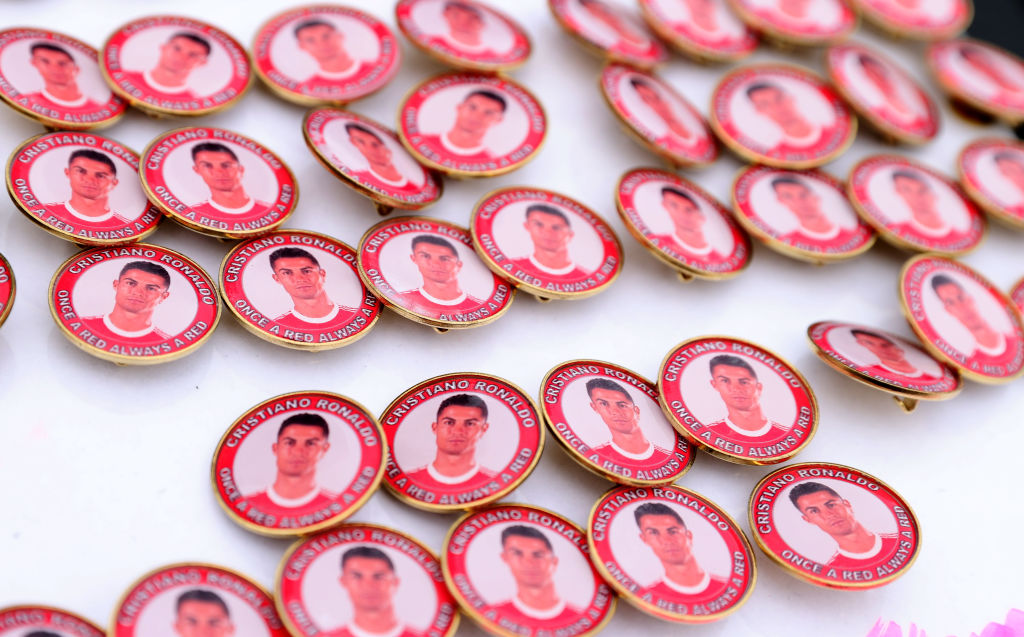 Pin badges showing face of Cristiano Ronaldo