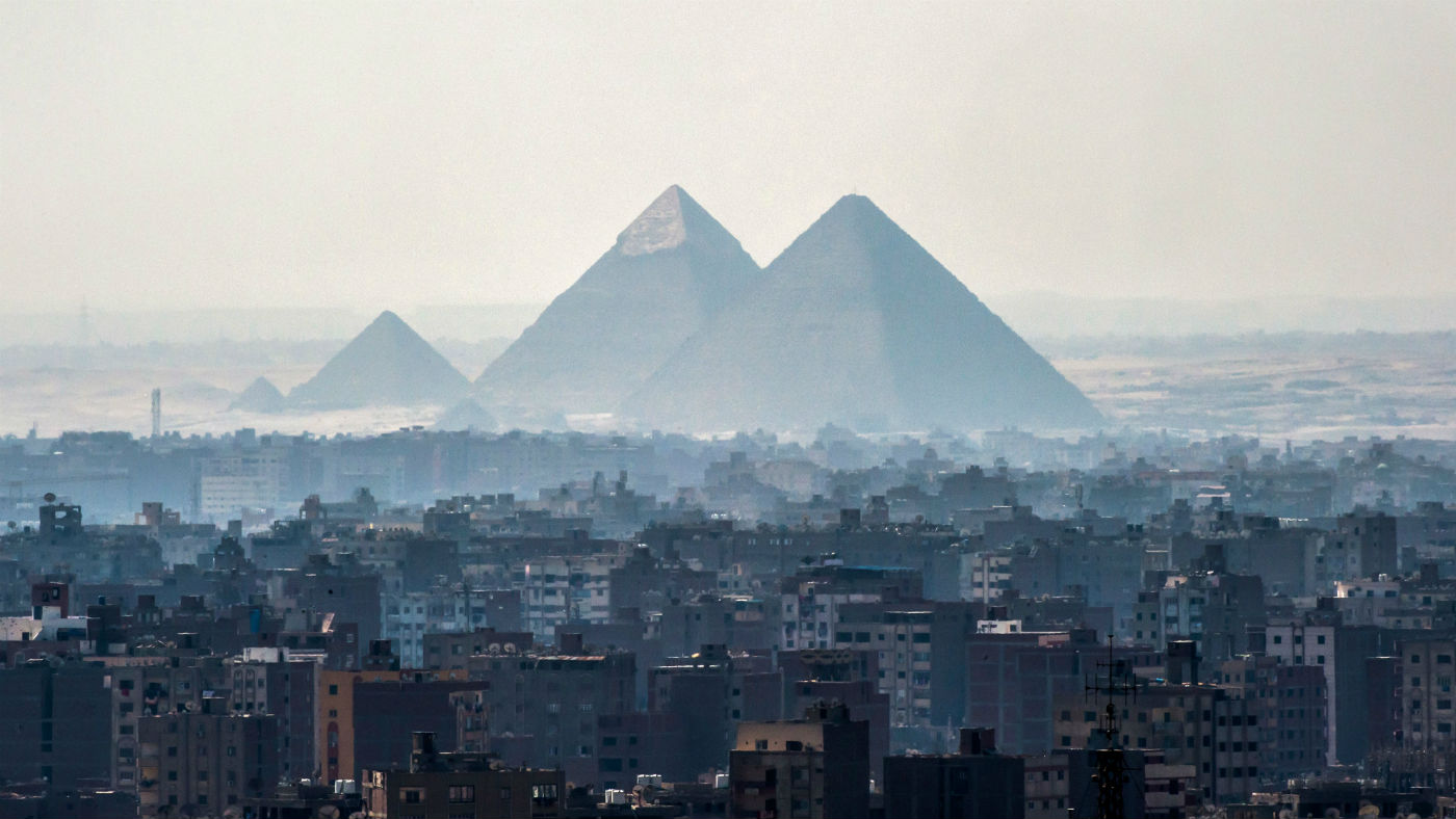 The pyramids in Giza are shrouded in smog