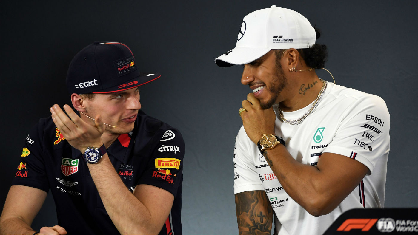 Red Bull Racing driver Max Verstappen and Lewis Hamilton of Mercedes  